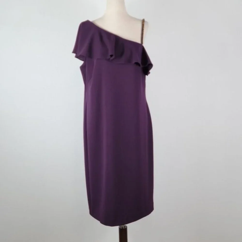 LAUREN RALPH LAUREN sheath asymmetrical neckline dress Sz 14 NEW - Picture 2 of 8